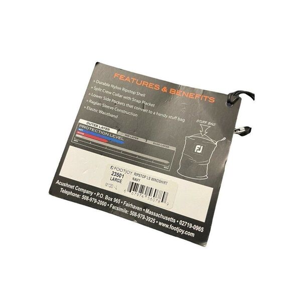 NWT‎ FOOTJOY Men's Jacket RIPSTOP LS Windshirt Navy Embroidered Size Large - Picture 9 of 9